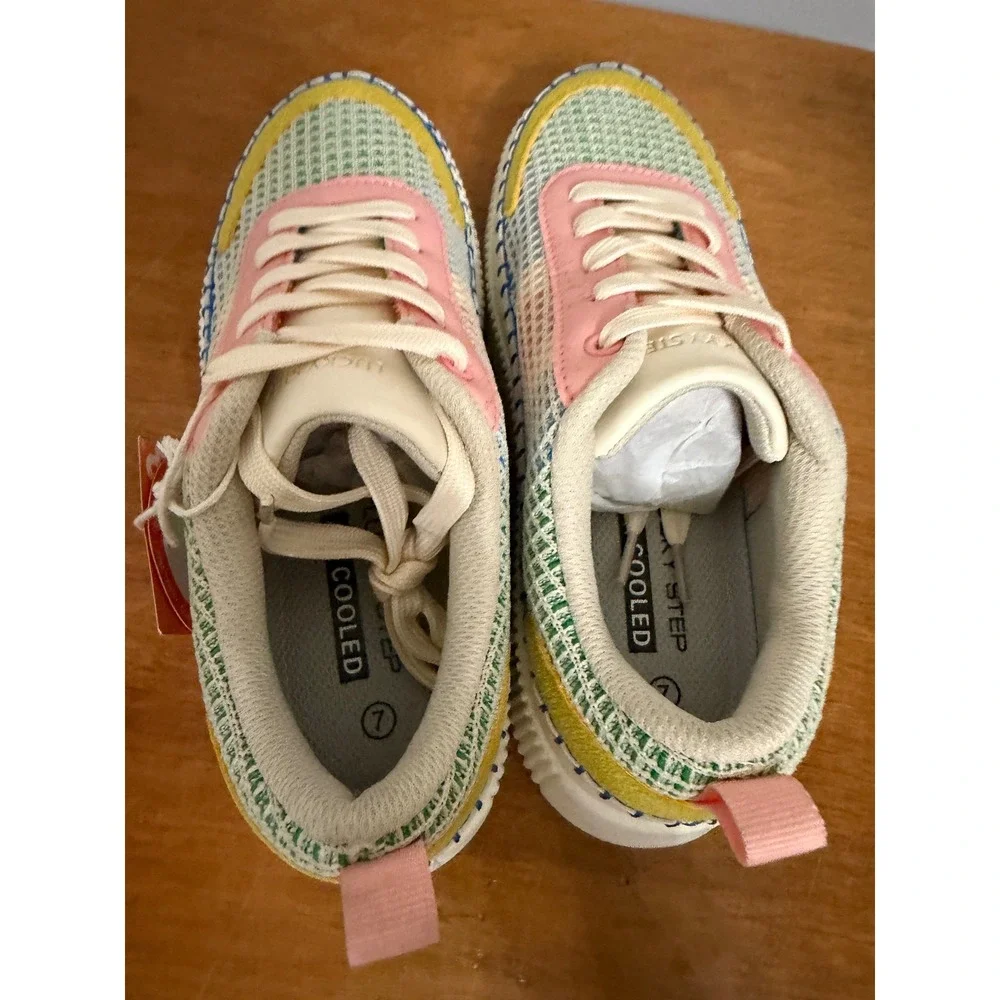 Lucky Step Women Multi Color Patchwork Platform Sneakers‎ Memory Foam Size 7